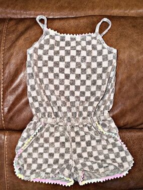 Appaman Gray and Cream Checkered Kids Terry Romper